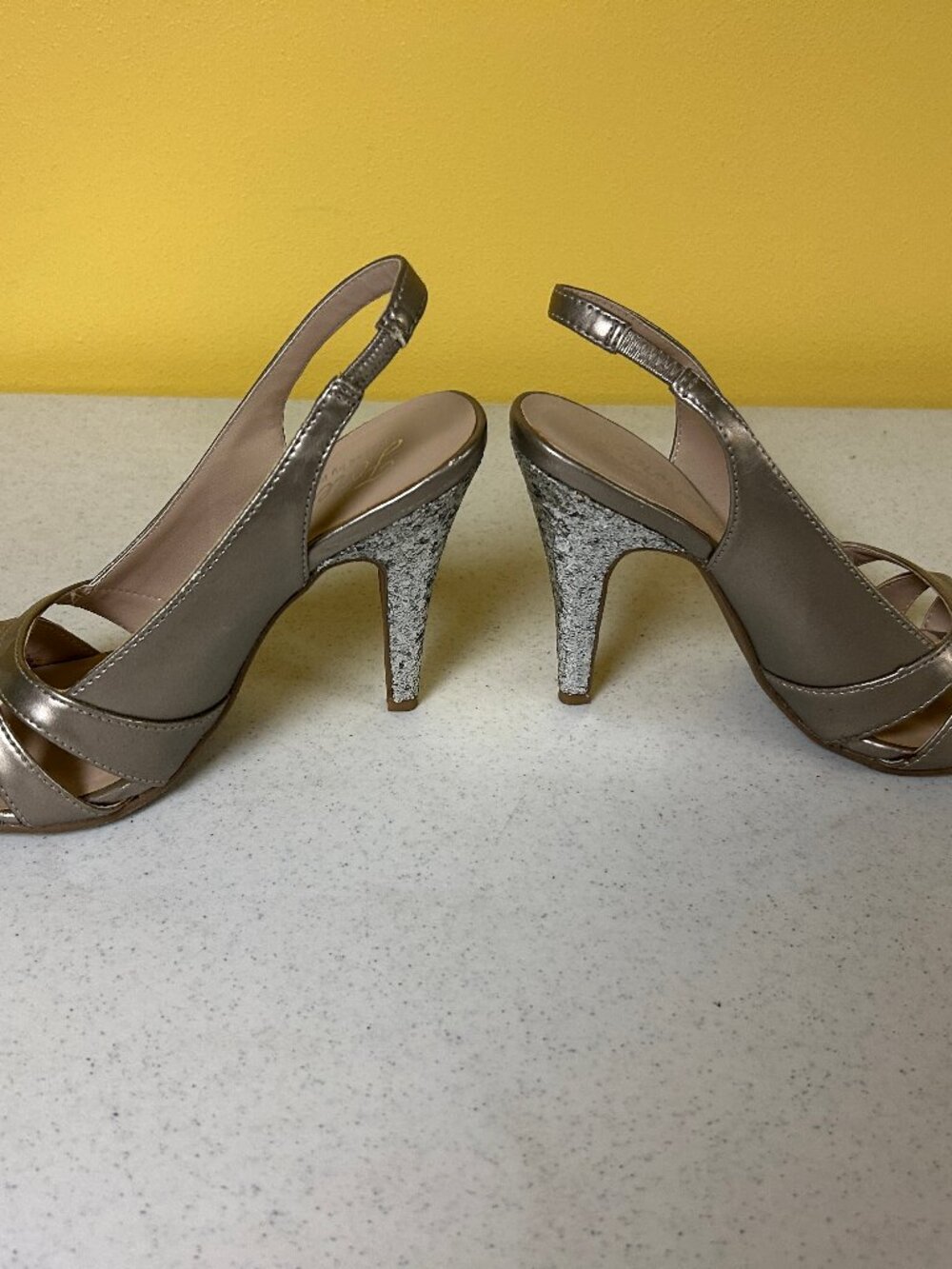 Gold-Tone Sparkly Bing Slingback Heels